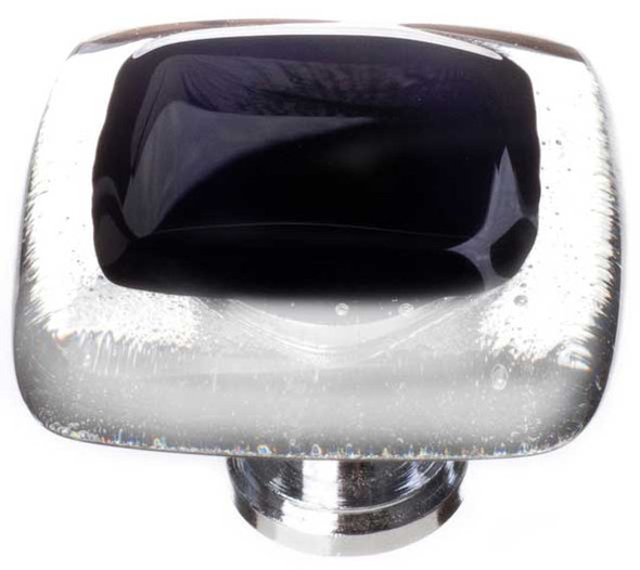 1-1/4" Square Reflective Black Knob - Polished Chrome