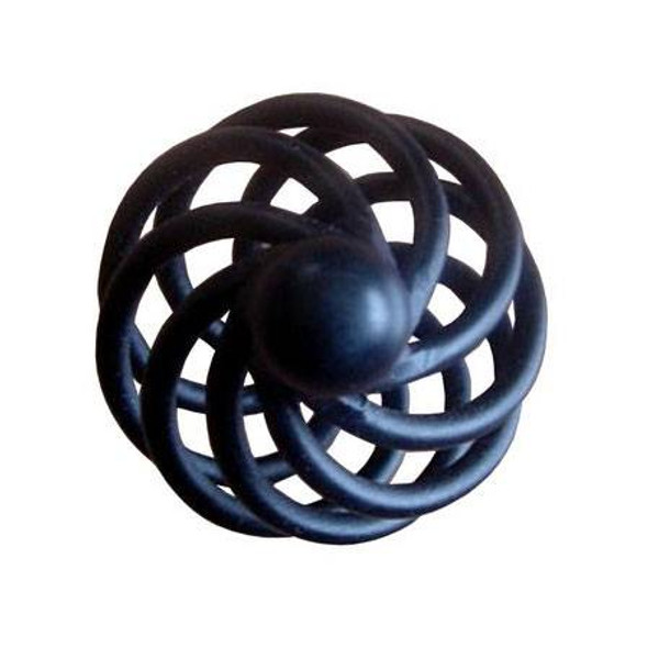 38mm Country Style Round Birdcage Knob - Matt Black