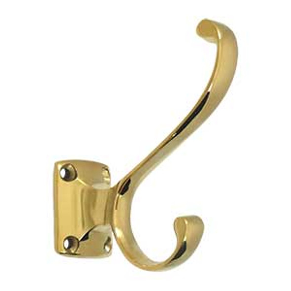 3-1/8" Heavy Duty, Coat & Hat Hook - PVD Polished Brass