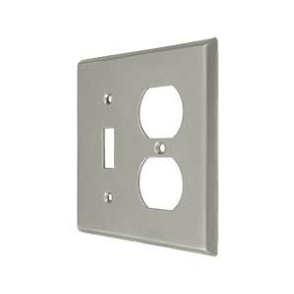 Transitional Toggle / Duplex Outlet Switch Plate - Brushed Nickel