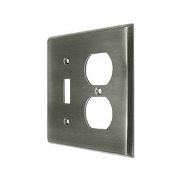 Transitional Toggle / Duplex Outlet Switch Plate - Antique Nickel
