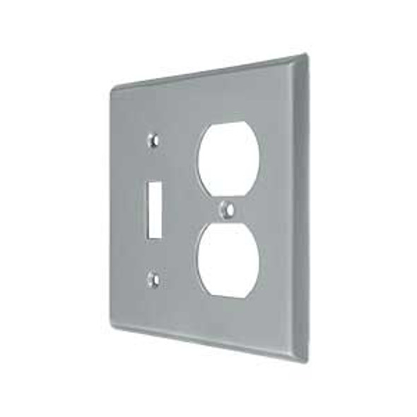 Transitional Toggle / Duplex Outlet Switch Plate - Brushed Chrome