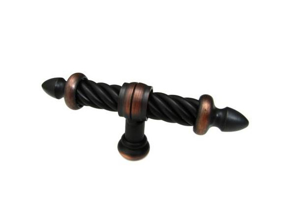 93mm Country Style Twist T-Bar Knob - Brushed Oil Rubbed Bronze