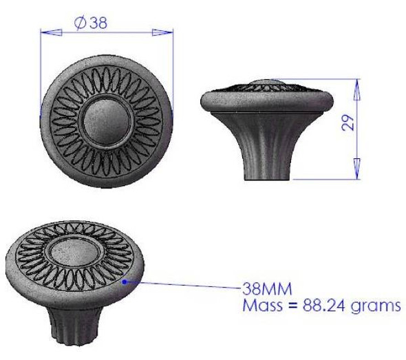 38mm Dia. Inspiration Collection Empire Round Knob - Natural Iron