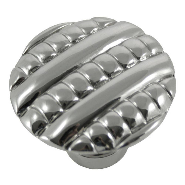 1-3/8" Dia. Round Ribbed Knob - Polished Nickel