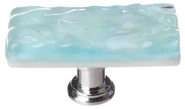 2" Glacier Light Aqua Skinny Long Knob - Polished Chrome