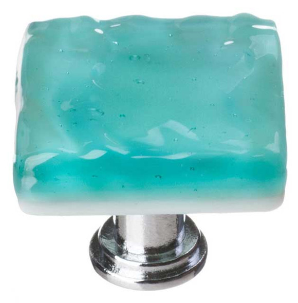 1-1/4" Square Glacier Aqua Knob - Polished Chrome