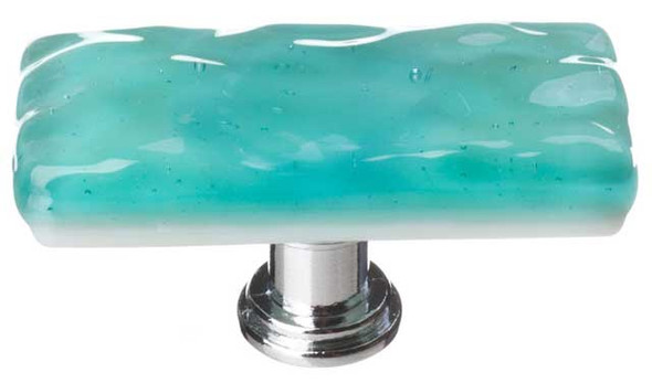 2" Glacier Aqua Skinny Long Knob - Satin Nickel