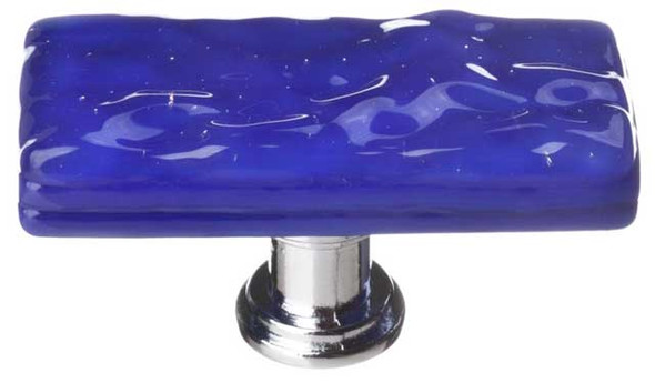 2" Glacier Cobalt Skinny Long Knob - Polished Chrome