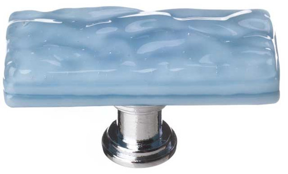 2" Glacier Powder Blue Skinny Long Knob - Polished Chrome