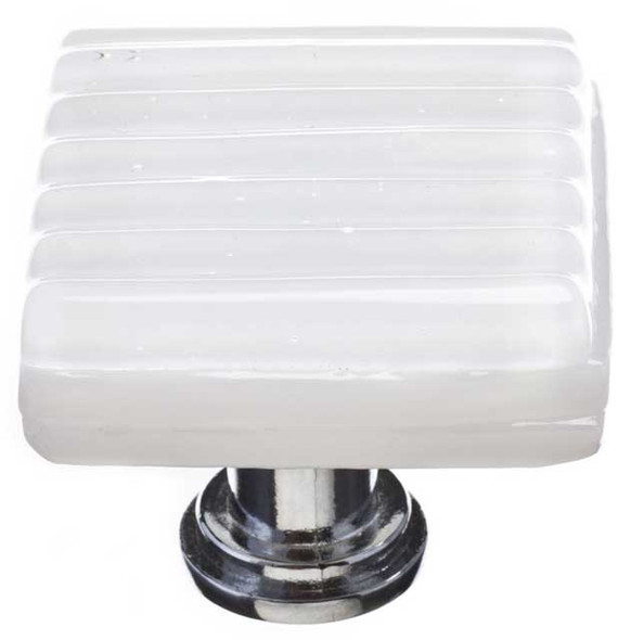 1-1/4" Square White Reed Knob - Polished Chrome