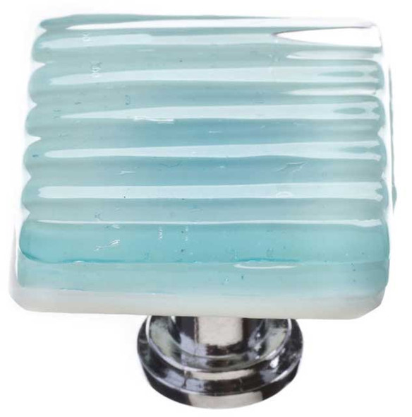 1-1/4" Square Light Aqua Reed Knob - Satin Nickel