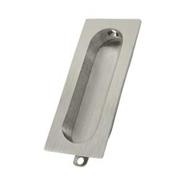 3-1/8" Rectangular with Oval Center Flush Pull - Brushed Nickel