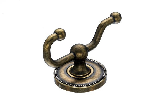 Top Knobs - Bath Double Hook - Greman Bronze - Beaded Back Plate (TKED2GBZA)