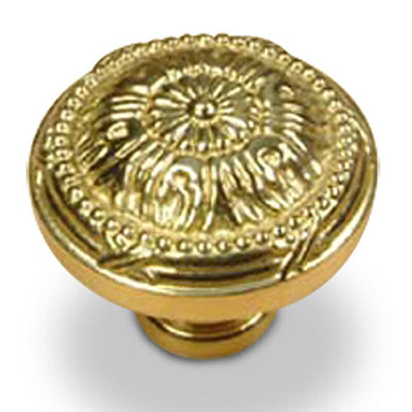 Georgian - Premium Solid Brass, Knob, 1-1/2" dia. Polished Brass (CENT18018-3)