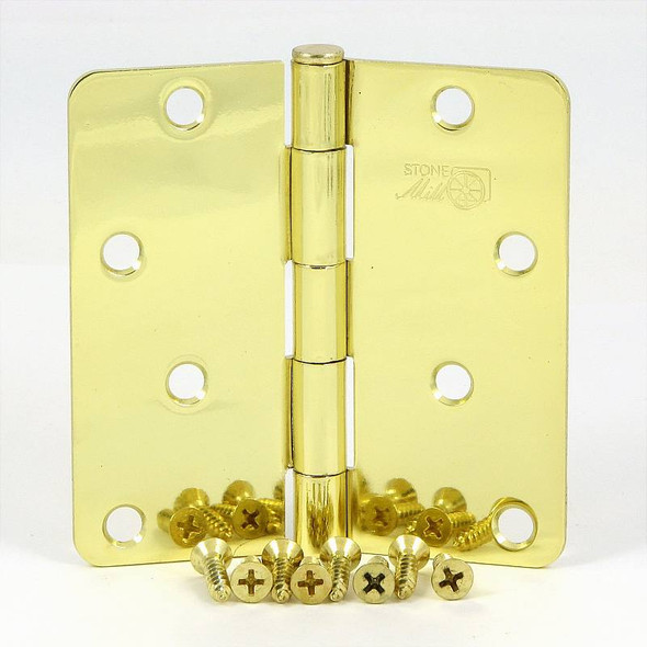 Stone Mill Hardware - 4.0" Polished Brass Door Hinge 1/4" Radius - (2 Pack) - SMH-SMH4014-PB - Knobbery.com