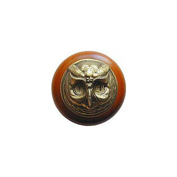1-1/2" Dia. Wise Owl / Cherry Knob - Antique Brass