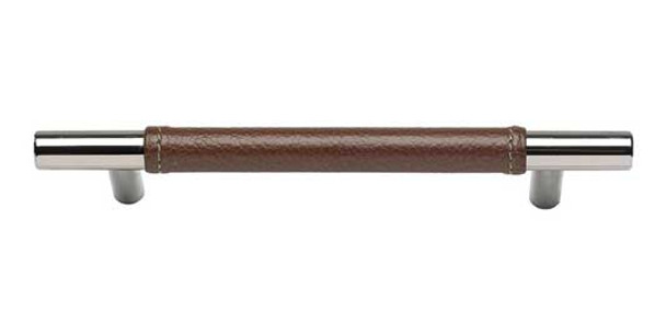 160mm CTC Zanzibar Brown Leather Pull - Polished Chrome