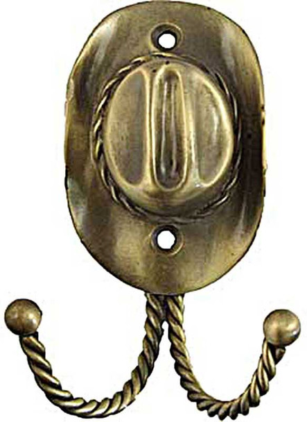 4" Cowboy Hat Decorative Hook - Antique Brass