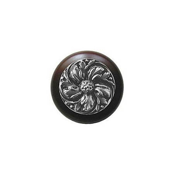 1-1/2" Dia. Chrysanthemum / Dark Walnut Knob - Satin Nickel