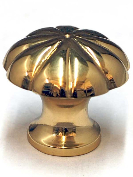 1-1/4" Dia. Round Fluted Vintage Brass Knob - Polished Brass