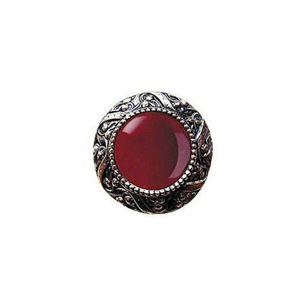 1-5/16" Dia. Victorian Jewel / Red Carnelian Knob - Brite Nickel