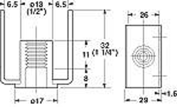 U-Bracket, steel, black, inside dimension 26mm, 1/4-20