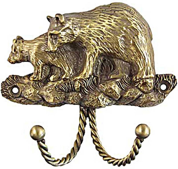 3-1/2" Black Bear Decorative Hook - Antique Brass