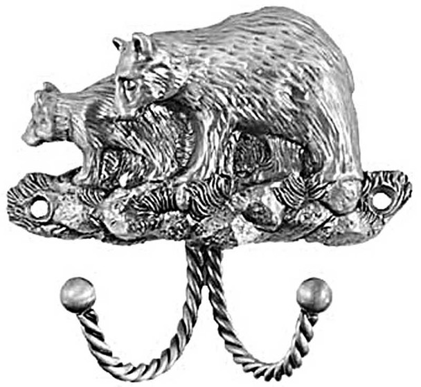 3-1/2" Black Bear Decorative Hook - Pewter