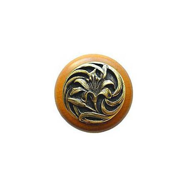 1-1/2" Dia. Tiger Lily / Maple Knob - Antique Brass