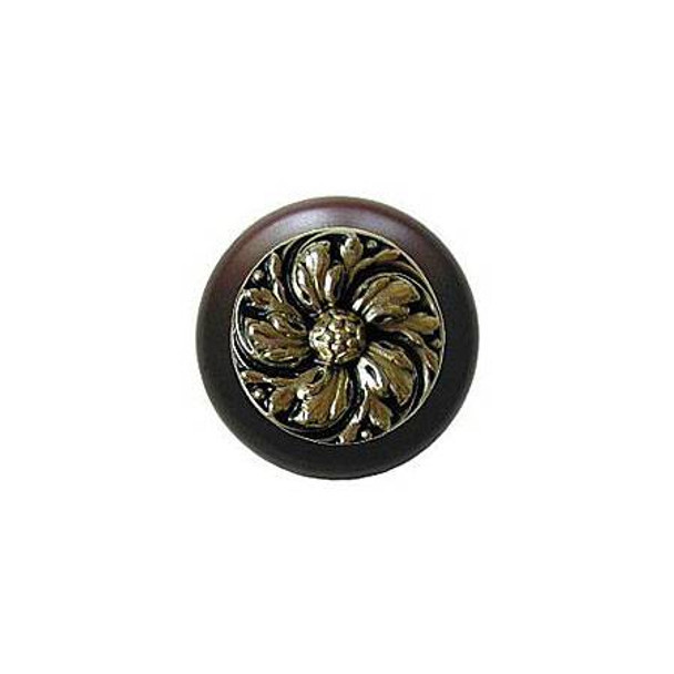 1-1/2" Dia. Chrysanthemum / Dark Walnut Knob - Brite Brass