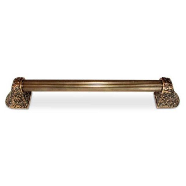 12" CTC Florid Leaves / Fluted Bar Pull - Antique Brass