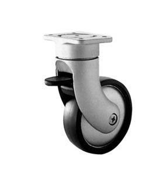 Caster, swivel, with brake, plate mount, plastic, silver/silver,