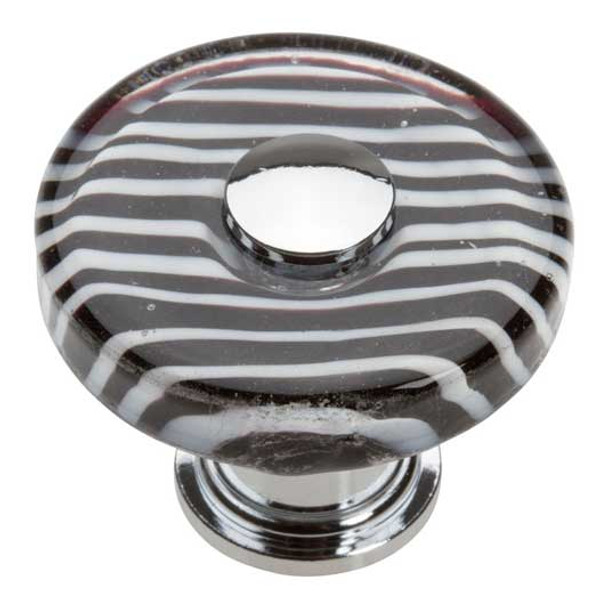 1-1/2" Dia. Round Zebra Glass Knob - Polished Chrome