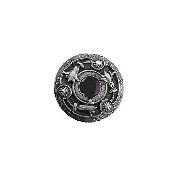 1-1/4" Dia. Jeweled Lily / Onyx Knob - Antique Pewter