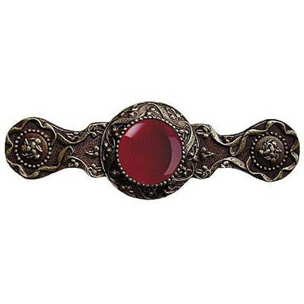 3" CTC Victorian Jewel / Red Carnelian Pull - Antique Brass