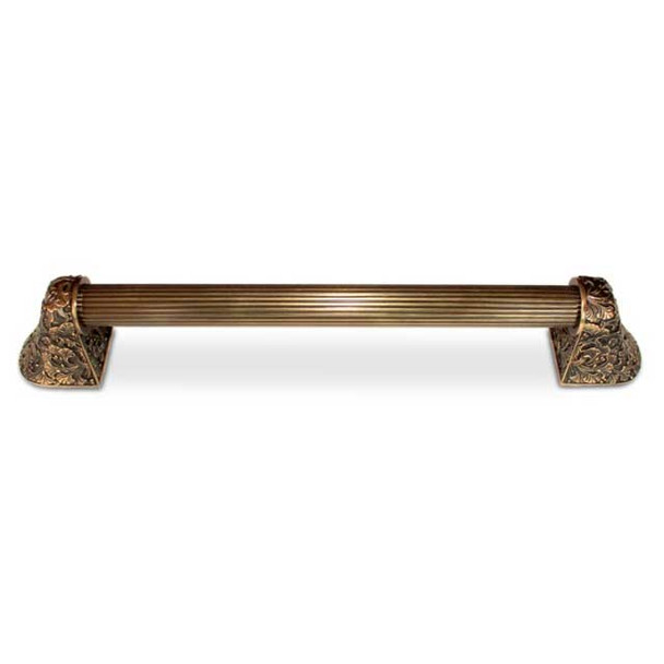 10" CTC Florid Leaves / Fluted Bar Pull - Antique Brass
