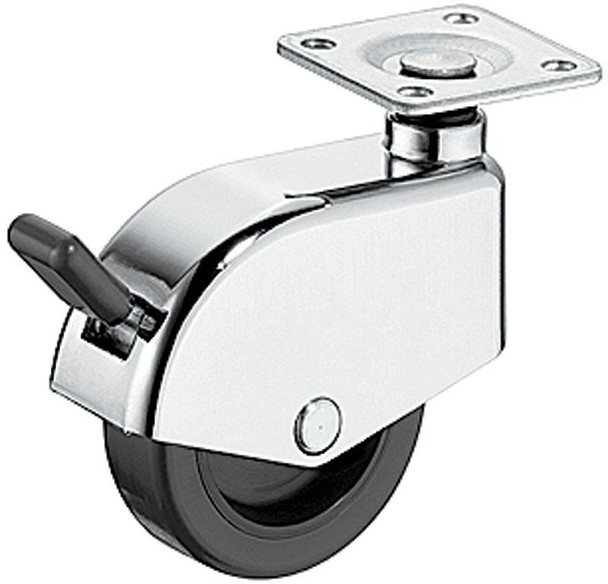 Caster, with brake, plate mount, zinc, chrome-plated, 50mm