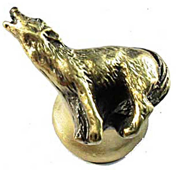 1-1/2" Howling Wolf Knob - Antique Brass