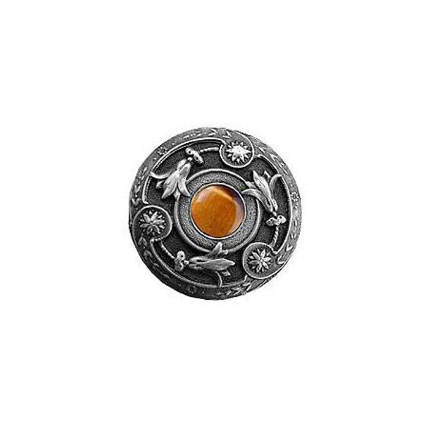 1-1/4" Dia. Jeweled Lily / Tiger Eye Knob - Antique Pewter