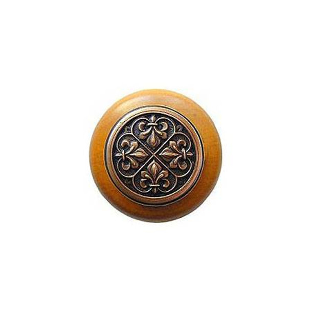 1-1/2" Dia. Fleur-de-Lis / Maple Knob - Antique Copper