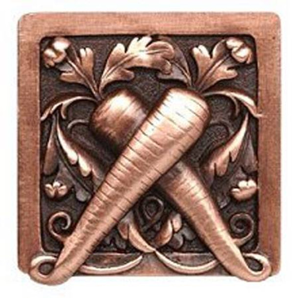 1-1/2" Square Leafy Carrot Knob - Antique Copper