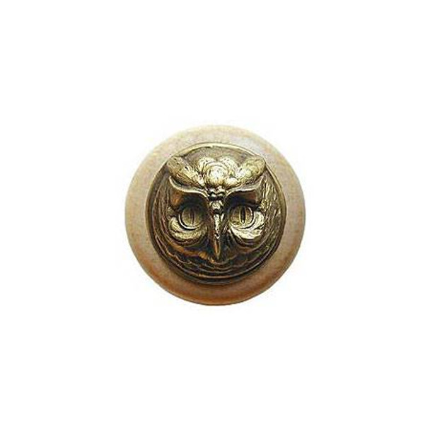 1-1/2" Dia. Wise Owl / Natural Knob - Antique Brass