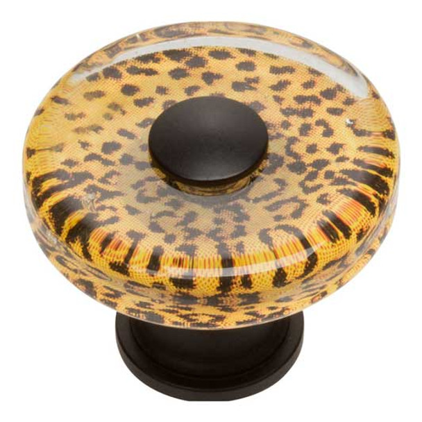 1-1/2" Dia. Round Cheetah Glass Knob - Matte Black