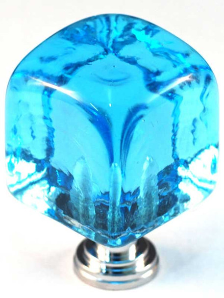 1-1/4" Square Large Marine Blue Glass Cube Knob