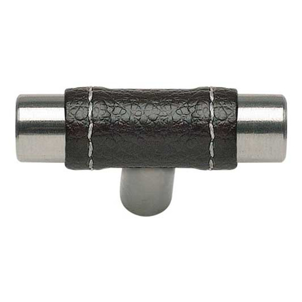 48mm Zanzibar Black Leather Knob - Stainless Steel