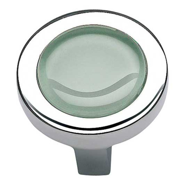1-1/4" Dia. Round Green Spa Knob - Polished Chrome