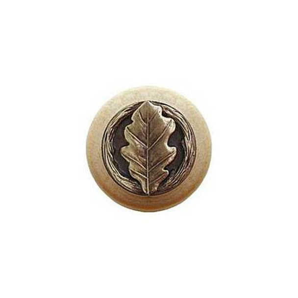 1-1/2" Dia. Oak Leaf / Natural Knob - Antique Brass