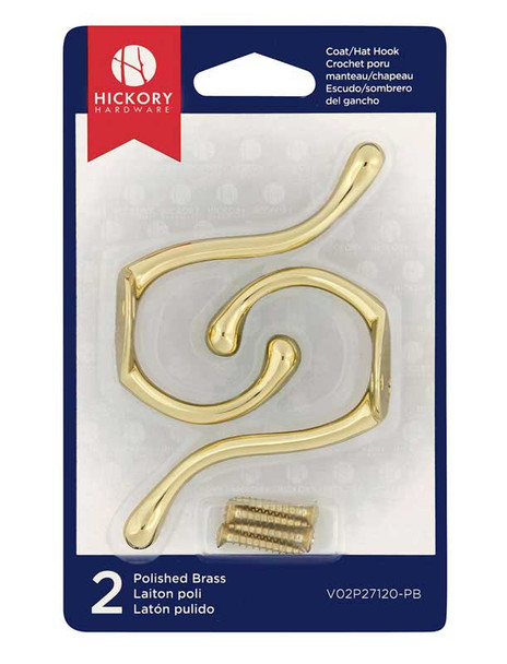 5/8" CTC Utility Hook (2-Pack) - Polished Brass