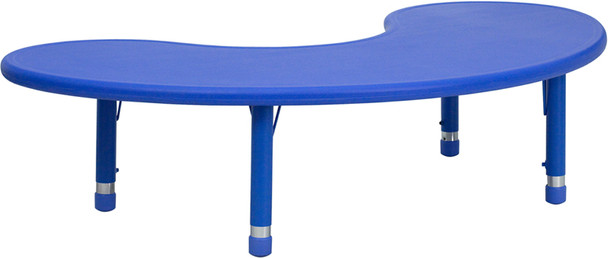 35"W x 65"L Half-Moon Blue Plastic Height Adjustable Activity Table